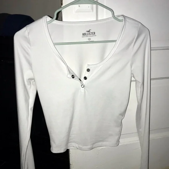 Hollister White Long Sleeve Henley Layering Top - Picture 3 of 6